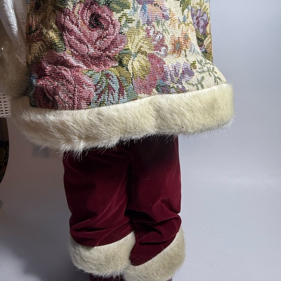 Vintage 24” Tapestry Coat Santa Claus Figure Velvet & Faux Fur Holiday Decor - Picture 5 of 11